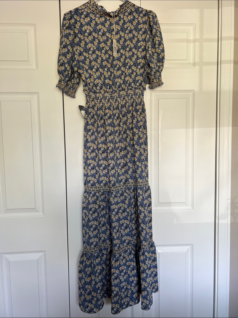 Max Studio Blue Floral V-Neck Maxi with Smocked Waist Dress - Picture 2 of 4